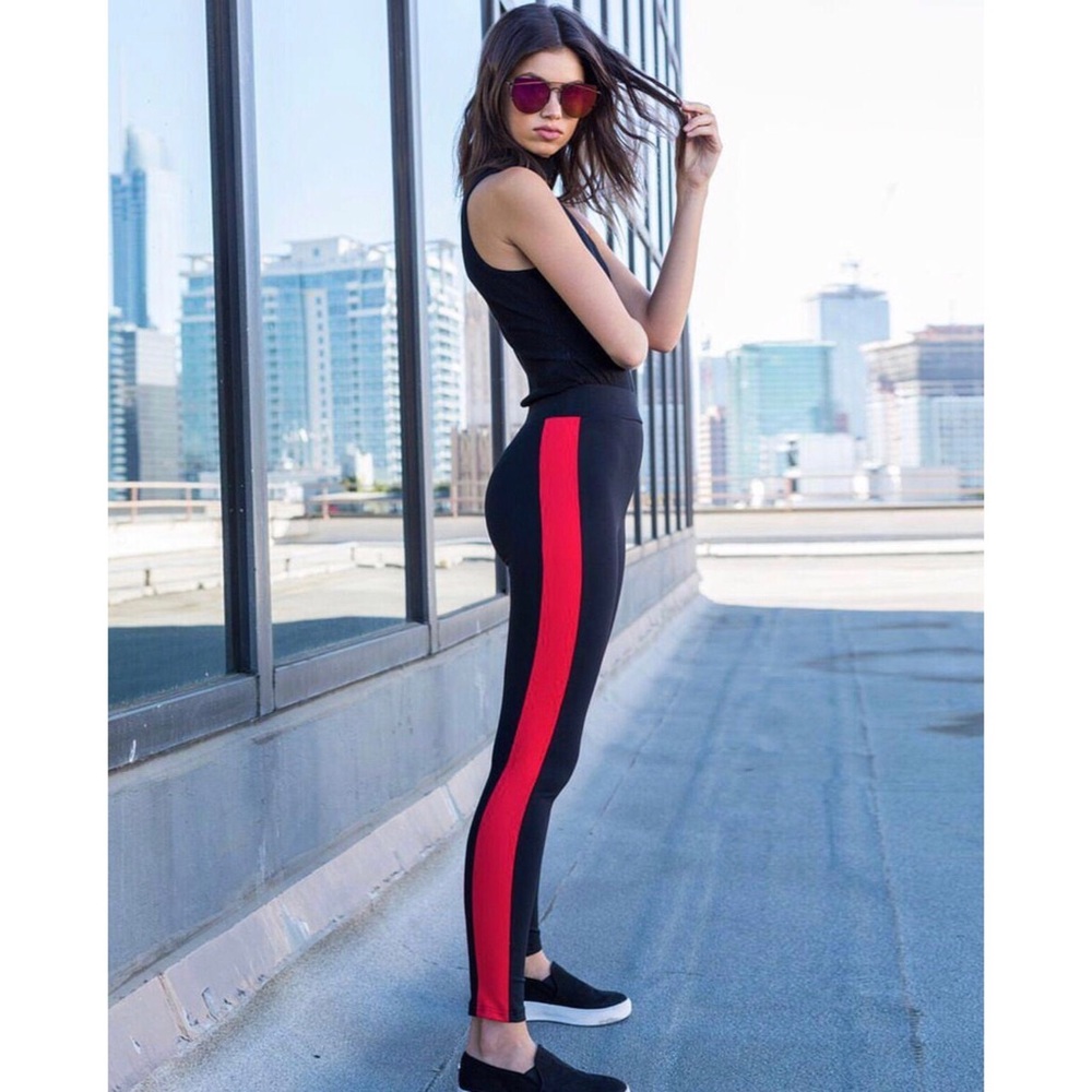 Black Red Stripe Pants - Picture 2 of 6
